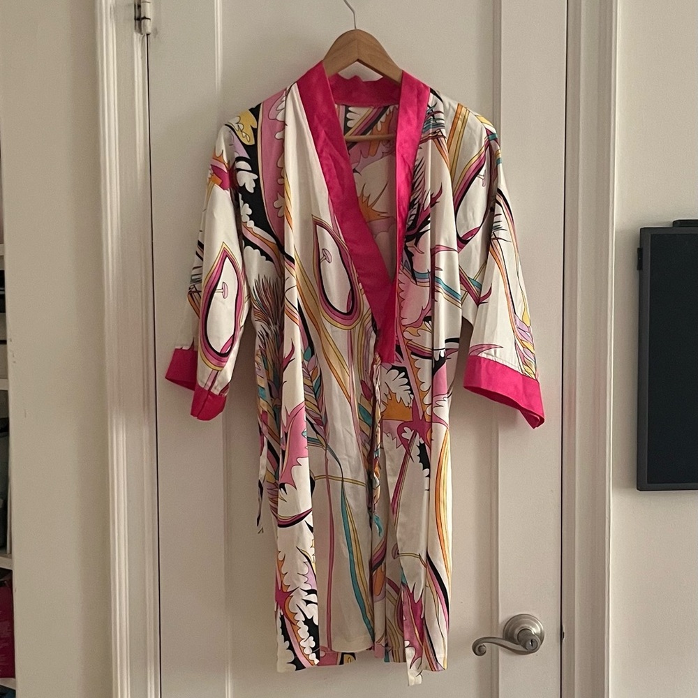 Colorful Kimono Robe with Pink Accents for beach cover up